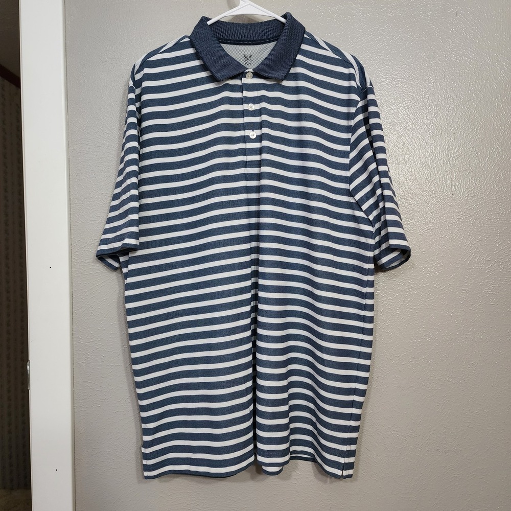 Arrow Performance Polo XLT Mens Denim Blue White Striped Knit Short Sleeve Shirt